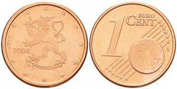 ФИНЛЯНДИЯ 1 ЕВРОЦЕНТ 2004 KM 98 сталь плакированная медью UNC 3457-1161