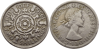 Великобритания 2 шиллинга (флорин) 1956 Елизавета II (1952-2022) KM 906, Spink 4146 медно-никель 83-1957