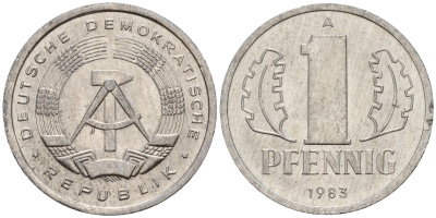 ГДР 1 пфенниг 1983 A KM 8.2 алюминий 188-926