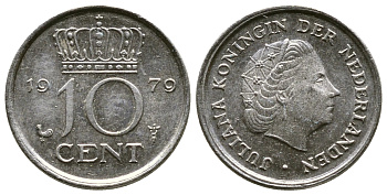 НИДЕРЛАНДЫ 10 ЦЕНТОВ 1979 ЮЛИАНА KM 182 никель 4110-1731