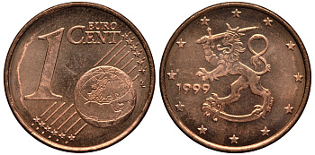 Финляндия 1 евроцент 1999 KM 98 сталь плакированная медью XF-UNC 4181-165