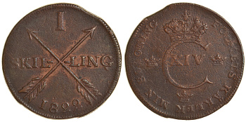 Швеция 1 скиллинг 1822 Карл XIV Юхан (1818-1844) KM 597 медь 413-5223