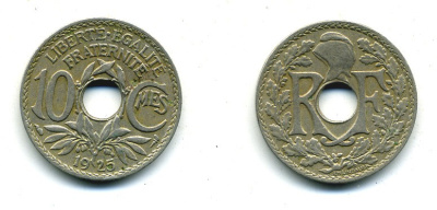 ФРАНЦИЯ 10 САНТИМОВ 1925 ТИП ЛИНДАЙЁ KM 866а медно-никель 84-346