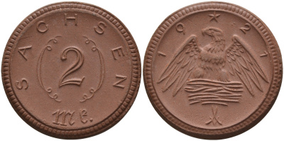 Саксония 2 марки 1921 J. N 56 фарфор 1094-1-42
