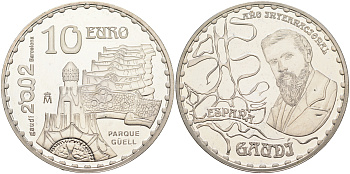 Испания 10 евро 2002 150 лет со дня рождения Антонио Гауди, Парк Гуэль KM 1084 серебро PROOF 02-078-11