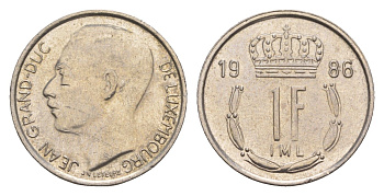Люксембург 1 франк 1986 Герцог Жан (1964-1999) KM 59 медно-никель 4655-832