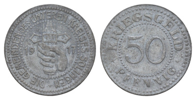Золинген 50 пфеннигов 1917 Funck 509.1A, Men18 29551.1 цинк 4657-1127