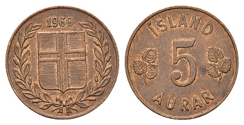 Исландия 5 эйре 1960 KM 9 бронза 4691-326