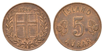 Исландия 5 эйре 1960 KM 9 бронза 4691-326