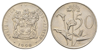 ЮАР 50 центов 1990 Зантедеския Эллиота (калла), герб KM 87 никель aUNC 4626-822