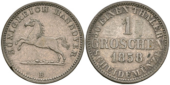 Брауншвейг 1 грош 1858 Вильгельм (1830-1884) KM 1150, AKS 149, Jaeger 93 серебро 413-4043