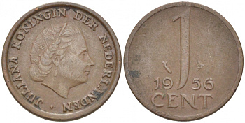 НИДЕРЛАНДЫ 1 ЦЕНТ 1956 ЮЛИАНА KM 180 бронза 3457-1165