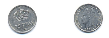 ИСПАНИЯ 25 ПЕСЕТ 1976 KM 808 медно-никель 54-2027