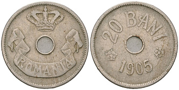 Румыния 20 бань (бани) 1905 Кароль I (1881-1914) KM 33 медно-никель 4616-836