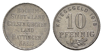 Бохум, Гельзенкирхен, Хаттинген 10 пфеннигов 1918 Funck 49.1, Men05 3022.1, Men18 3860.1 железо 4636-859