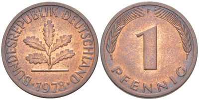ФРГ 1 ПФЕННИГ 1978 F KM 105, J. 380 сталь плакированная медью 4181-628