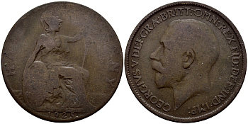 Великобритания 1/2 пенни 1925 Георг V (1910-1936) KM 809, Spink 4056 бронза 51-3054