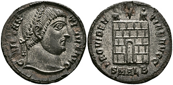 Римская Империя нуммий 325 - 326 Константин I Великий PROVIDENTIAE AVGG Александрия extremely fine (степень редкости C1) RIC 34 бронза 1073-9-116