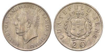 Самоа 20 сене 1967 год-тип KM 5 медно-никель UNC 4678-735