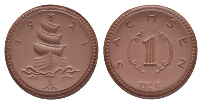 Саксония 1 марка 1921 Men05 22281.14, Men18 27868.14, Scheuch 38a фарфор 08-1157