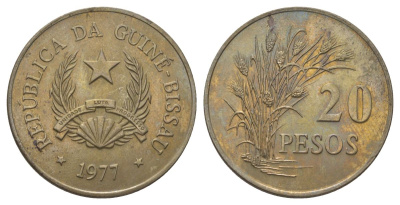 Гвинея-Бисау 20 песо 1977 KM 21 медно-никель 3897-1134