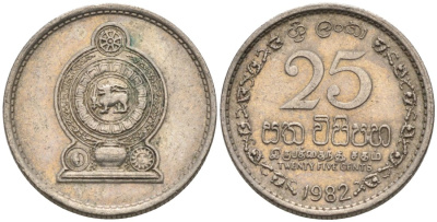 ШРИ-ЛАНКА 25 ЦЕНТОВ 1982 KM 141.2 медно-никель 206-431