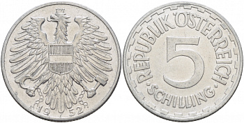 АВСТРИЯ 5 ШИЛЛИНГОВ 1952 KM 2879 алюминий 111-733