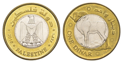 Палестина 1 динар 2010 X 10 биметалл UNC 4646-925