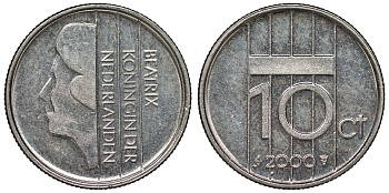 НИДЕРЛАНДЫ 10 ЦЕНТОВ 2000 БЕАТРИКС KM 203 никель 71-464