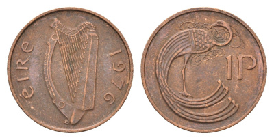 Ирландия 1 пенни 1976 мифологическая птица лира KM 20 бронза 4690-361