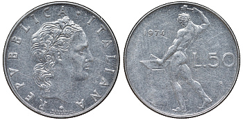 Италия 50 лир 1974 KM 95.1 сталь 51-1224