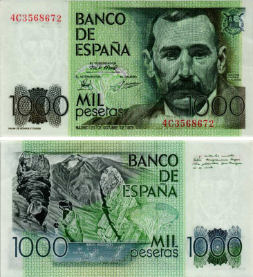 Испания 1000 Песет 1979 Бенито Перес Гальдос, Канарские острова Pick 158 бумага 6281-37-1-1