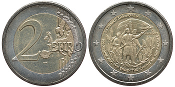 ГРЕЦИЯ 2 ЕВРО 2013 100 ЛЕТ ПРИСОЕДИНЕНИЯ КРИТА KM 253 биметалл 83-1042