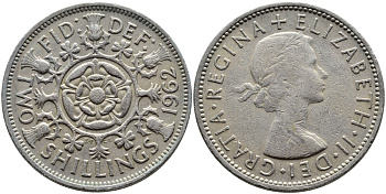 Великобритания 2 шиллинга (флорин) 1962 Елизавета II (1952-2022) KM 906, Spink 4146 медно-никель 4389-915