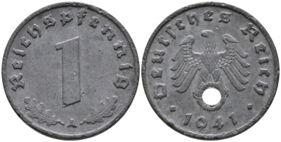 ГЕРМАНИЯ 1 РЕЙХСПФЕННИГ 1941 A KM 97, J.369 цинк 96-662