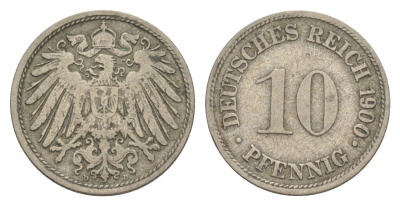 Германия 10 пфеннигов 1900 D, Вильгельм II (1888-1918) KM 12, J. 13 медно-никель 4644-1153