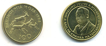 ТАНЗАНИЯ 100 ШИЛЛИНГОВ 1994 АНТИЛОПЫ 4-1034