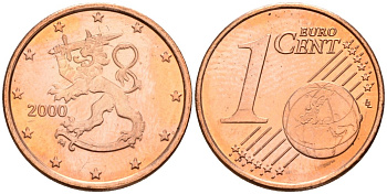 Финляндия 1 евроцент 2000 KM 98 сталь плакированная медью UNC M50-14
