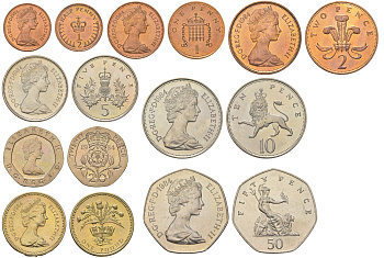 Великобритания годовой набор из 8 монет (1/2, 1, 2, 5, 10, 20 и 50 пенсов (пенни); 1 фунт) 1984 Елизавета II (1952-2022) KM 927, 927, 928, 929, 930, 931, 932 и 934 UNC M65-16