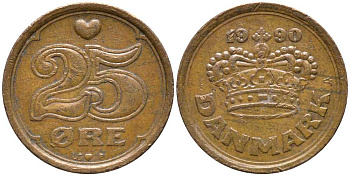 ДАНИЯ 25 ЭРЕ 1990 LG; JP; A, МАРГРЕТЕ II (1972-) KM 868.1 бронза 112-766