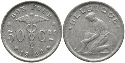 Бельгия 50 сантимов 1922 Belgique, Альберт I (1910-1934) KM 87 никель 4385-619
