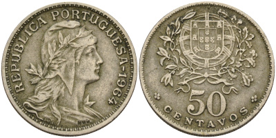 Португалия 50 сентаво 1964  KM 577 медно-никель    4153-121