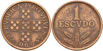 Португалия 1 эскудо 1969 первый год KM 597 бронза    4161-731