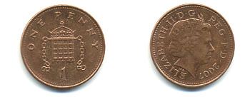 Великобритания 1 пенни 2007 Елизавета II (1952-2022) KM 986, Spink 4710 (B5) сталь плакированная медью 177-566