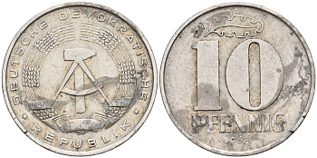 ГДР 10 пфеннигов 1965 А KM 10 алюминий    4161-1253