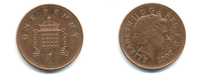 Великобритания 1 пенни 2007 Елизавета II (1952-2022) KM 986, Spink 4710 (B5) сталь плакированная медью 177-566