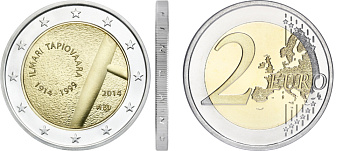 Финляндия 2 евро 2014 100 лет со дня рождения Илмари Тапиоваара (1914-1999), дизайнер KM 212 биметалл UNC M44-18