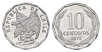 Чили 10 сентаво 1979 KM 205a алюминий UNC 4688-257