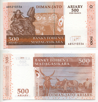Мадагаскар 500 ариари (2500 франков) 2004, корзинщик, зебу подпись 5 Pick 88 а бумага UNC (пресс) 6299-41-4