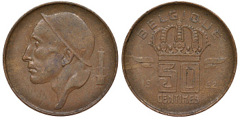 Бельгия 50 сантимов 1952 Belgique KM 144 бронза 4164-318
